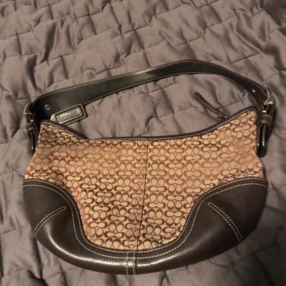 Coach Signature Small Brown Canvas Hobo Bag - Picture 2 of 2